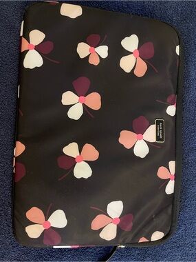kate spade Black Floral Laptop Sleeve with Pink, Cream & Burgundy Accents